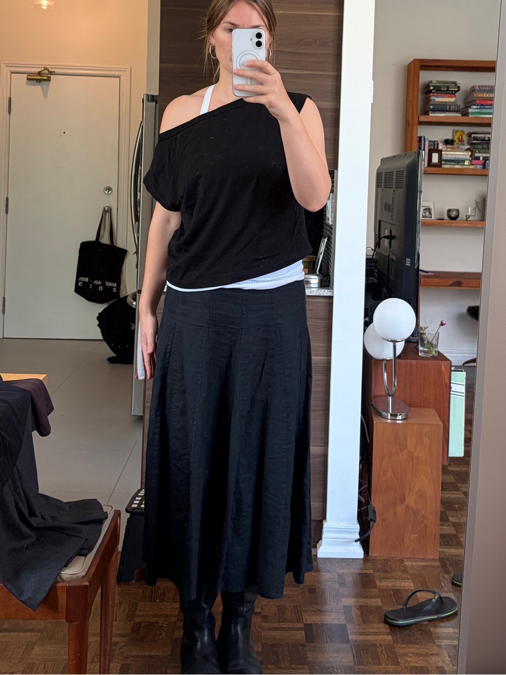 Black Linen Midi Skirt